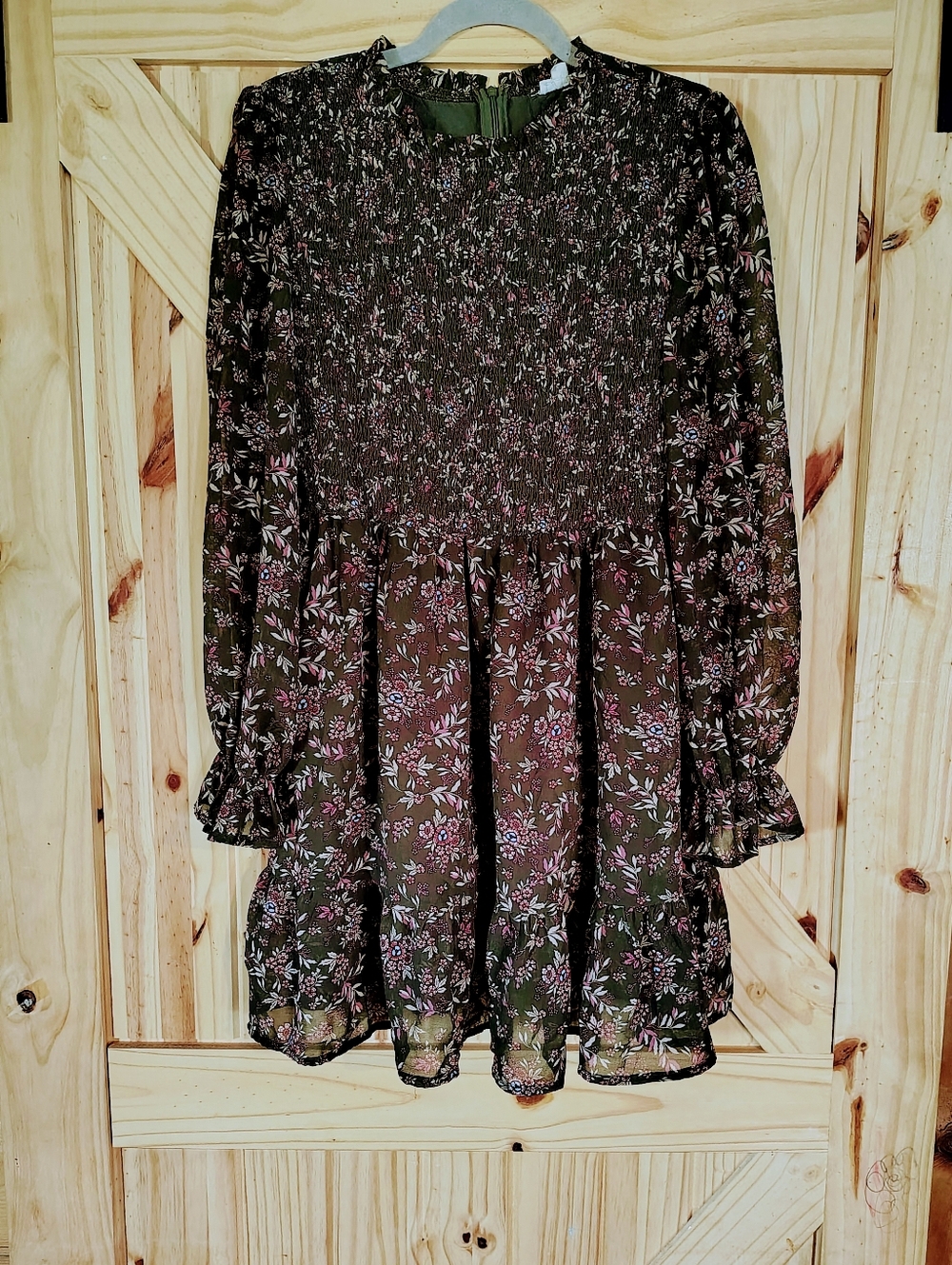 Main Strip Olive Green Floral Mini Dress